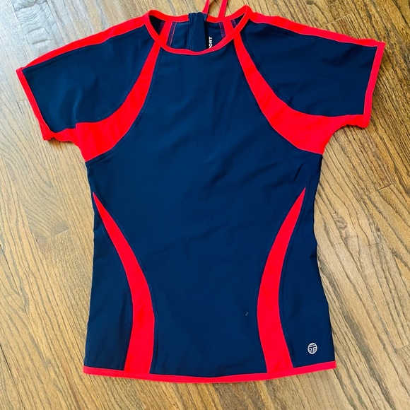 Tory Burch Sport Red and Navy Swimwear Set with Rash Guard - Picture 4 of 6